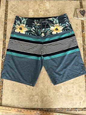 Palmwave Tri-Band Steel microfiber boardshorts/ Swim Shorts (Teal) Men’s Size 38
